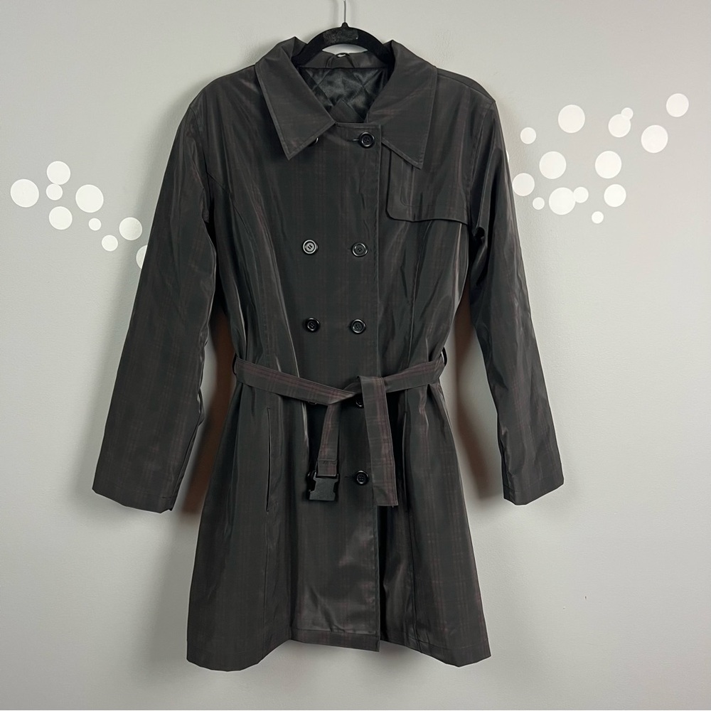 Misty Harbor Plaid Trench Coat Belted Quilted Rain Jacket M